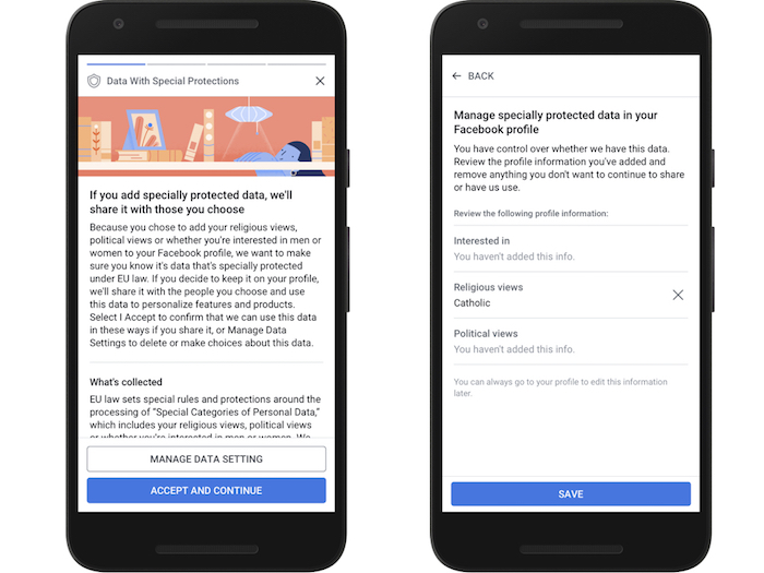 Introdotti dati con protezioni speciali su Facebook