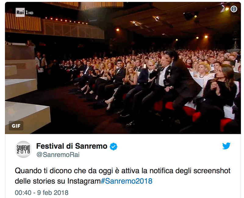 Screenshot su Instagram: anche l'account del Festival di Sanremo è 'sconvolto'