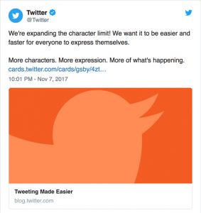 Twitter: l'annuncio della rivoluzione dei 280 caratteri